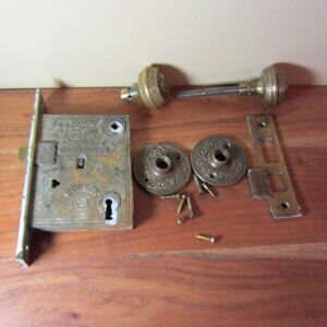 antique brass door hardware mortise knobs etc Corbin Nov 3 1868 (H257)
